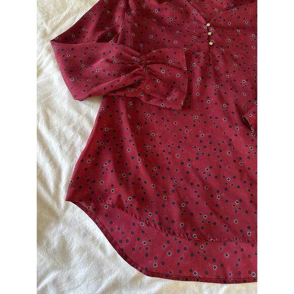 Chaus New York Maroon Floral Polka Dot Blouse – Size Large - Picture 8 of 8